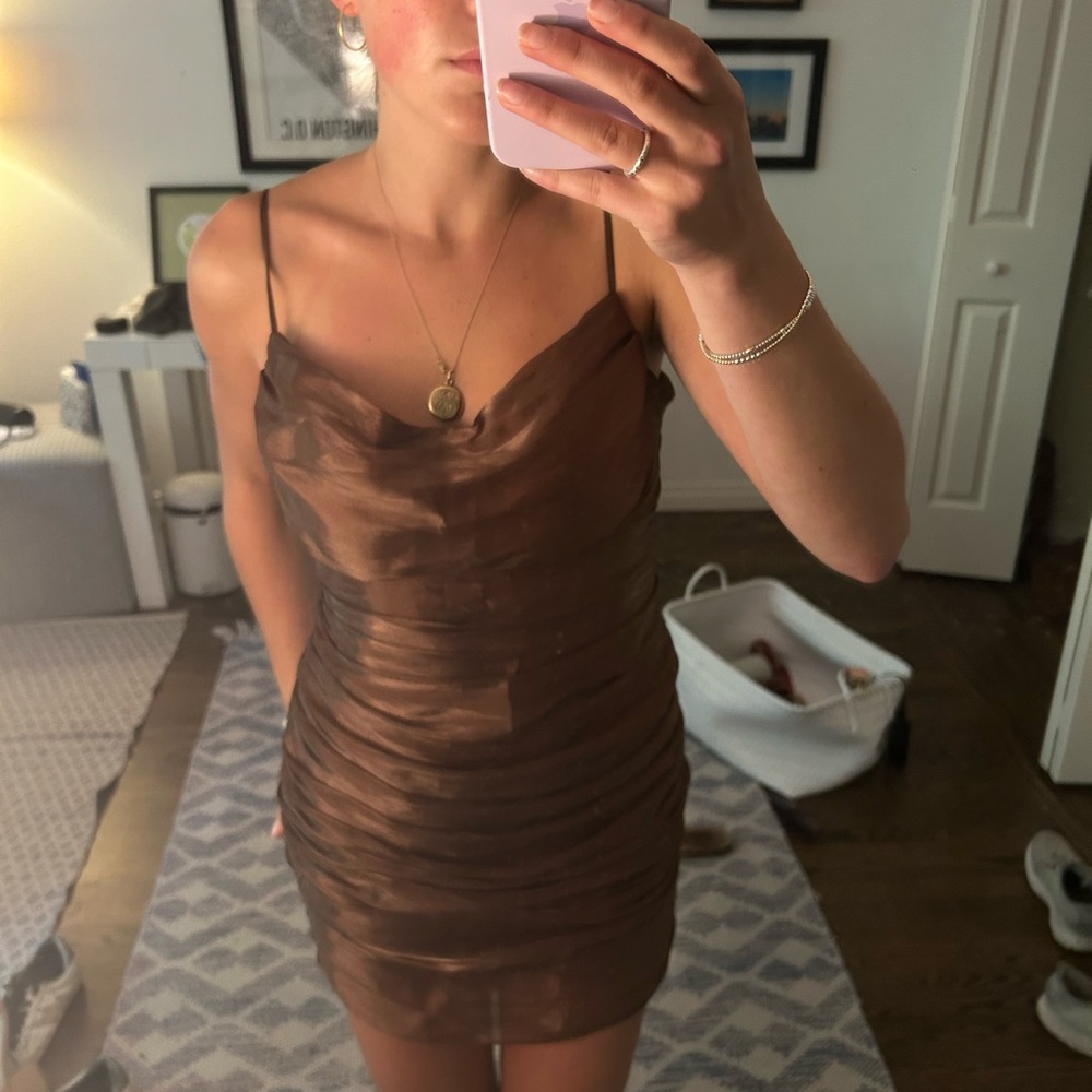 Lovers + Friends Brown Ruched Bodycon Mini Dress
